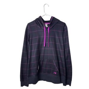 Under Armour XL Mens Black & Purple Hoodie Sweatshirt With Grid Pattern